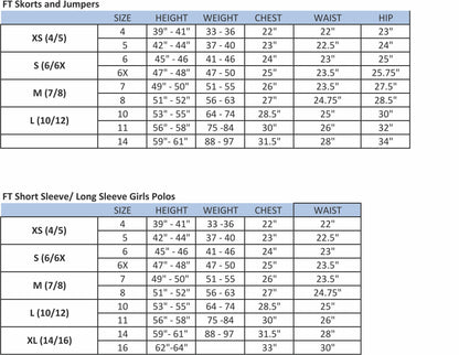 Uniform Sizing Charts